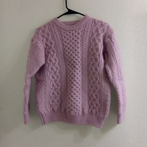 Aran cable knit crew neck sweater